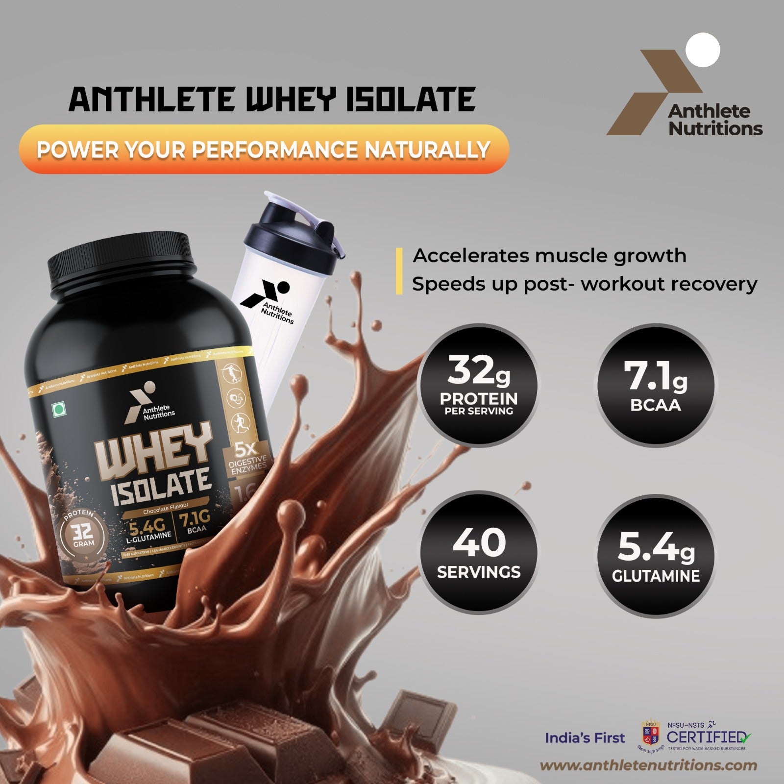 Anthlete Whey Isolate | Chocolate Flavour | 3.5 Lbs