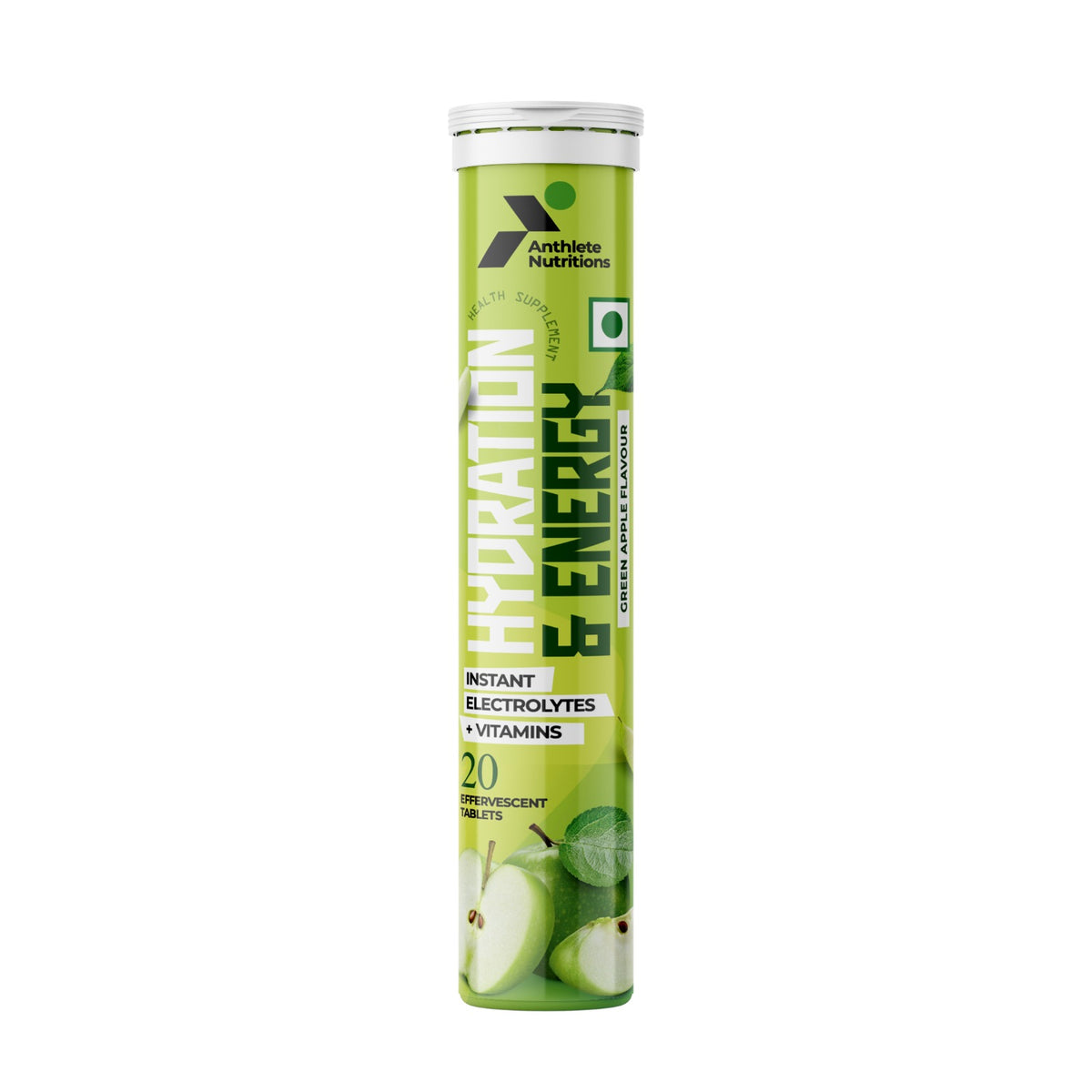 Anthlete Electrolytes Effervescent Tablets | Green Apple Flavour | 20 Tablets