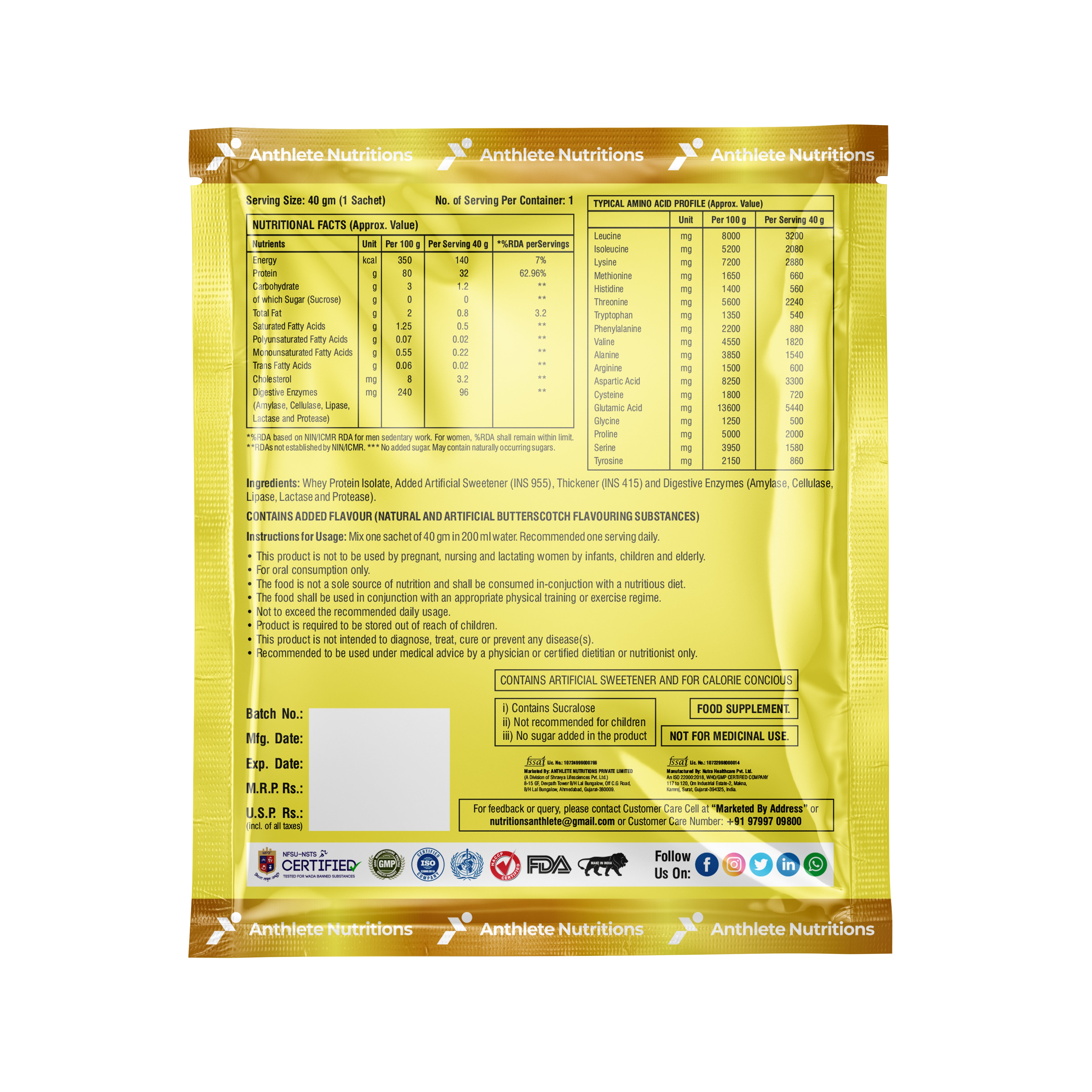 Whey Isolate Butterscotch 40gm